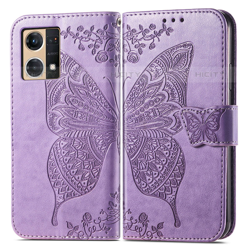 Custodia Portafoglio In Pelle Farfalla Cover con Supporto per Oppo F21 Pro 4G Lavanda