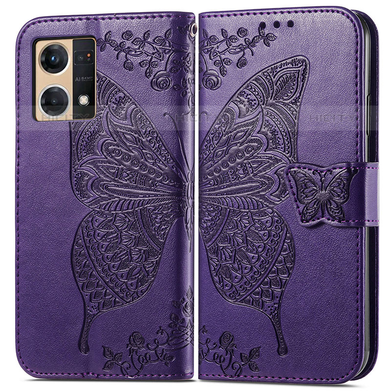 Custodia Portafoglio In Pelle Farfalla Cover con Supporto per Oppo F21 Pro 4G Viola