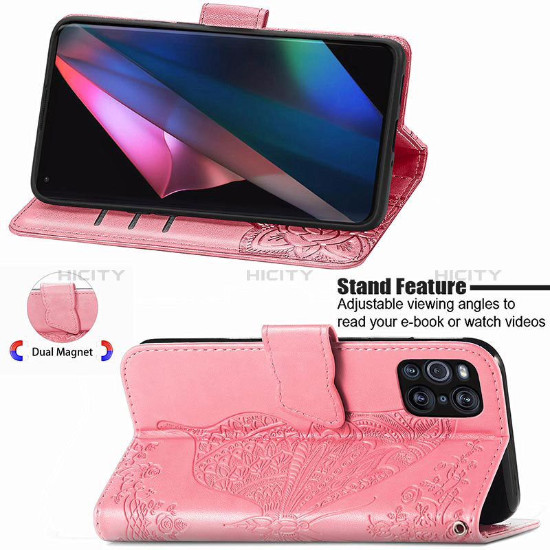 Custodia Portafoglio In Pelle Farfalla Cover con Supporto per Oppo Find X3 5G