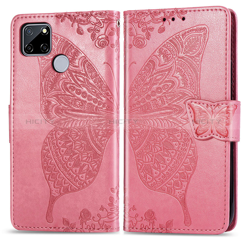 Custodia Portafoglio In Pelle Farfalla Cover con Supporto per Realme 7i RMX2193 Rosa Caldo