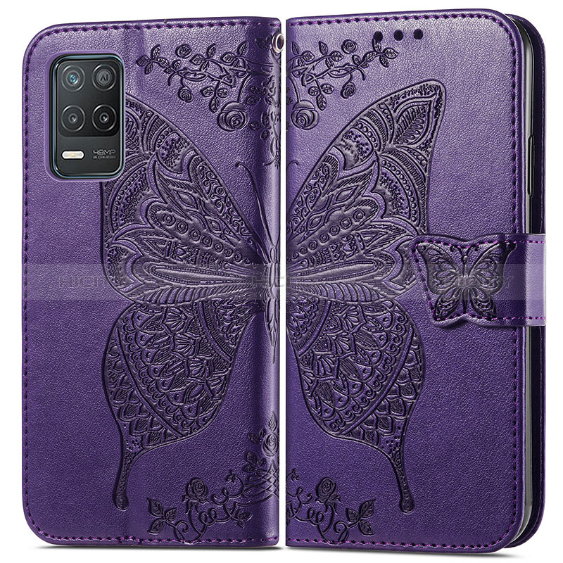 Custodia Portafoglio In Pelle Farfalla Cover con Supporto per Realme 9 5G India Viola