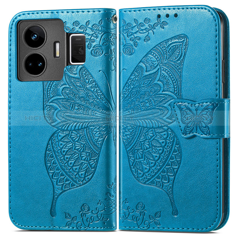 Custodia Portafoglio In Pelle Farfalla Cover con Supporto per Realme GT3 5G Blu