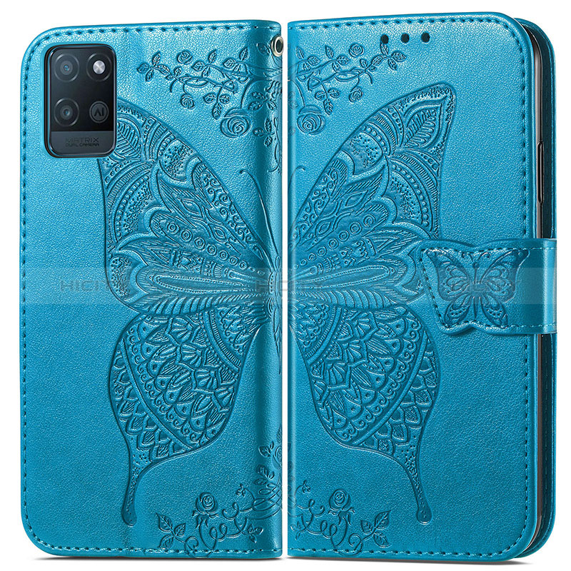 Custodia Portafoglio In Pelle Farfalla Cover con Supporto per Realme V11s 5G Blu