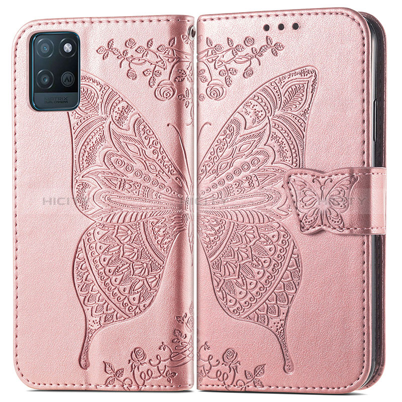 Custodia Portafoglio In Pelle Farfalla Cover con Supporto per Realme V11s 5G Oro Rosa