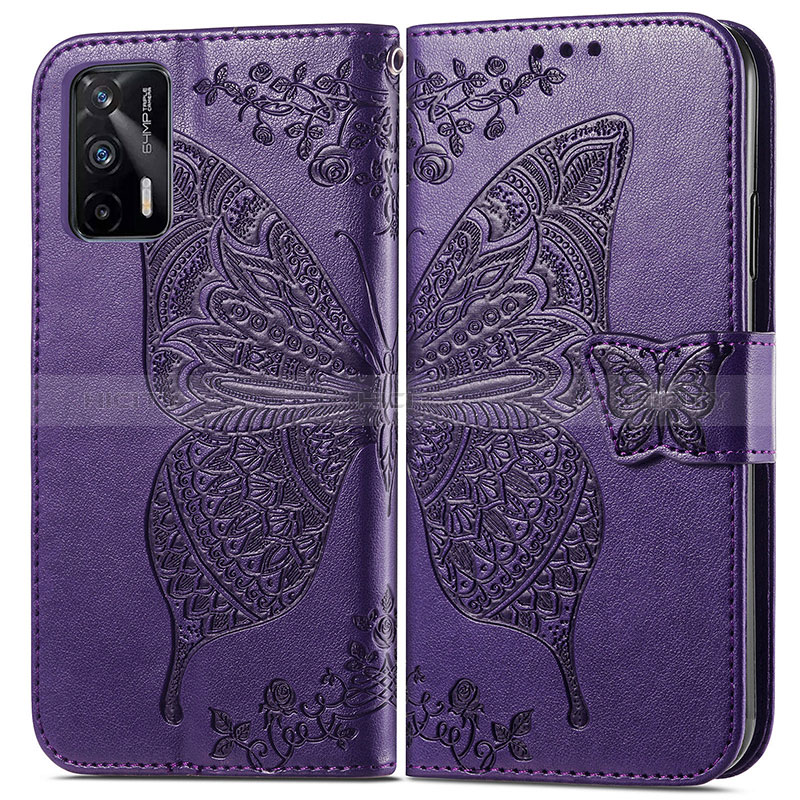 Custodia Portafoglio In Pelle Farfalla Cover con Supporto per Realme X7 Max 5G Viola