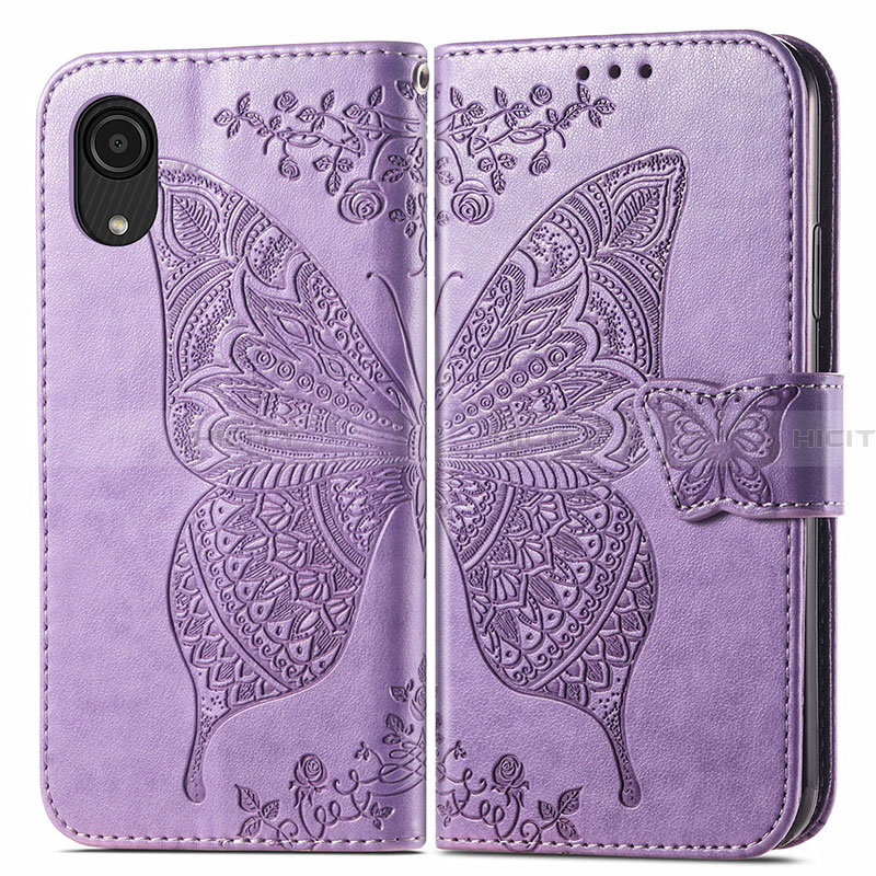 Custodia Portafoglio In Pelle Farfalla Cover con Supporto per Samsung Galaxy A03 Core Lavanda