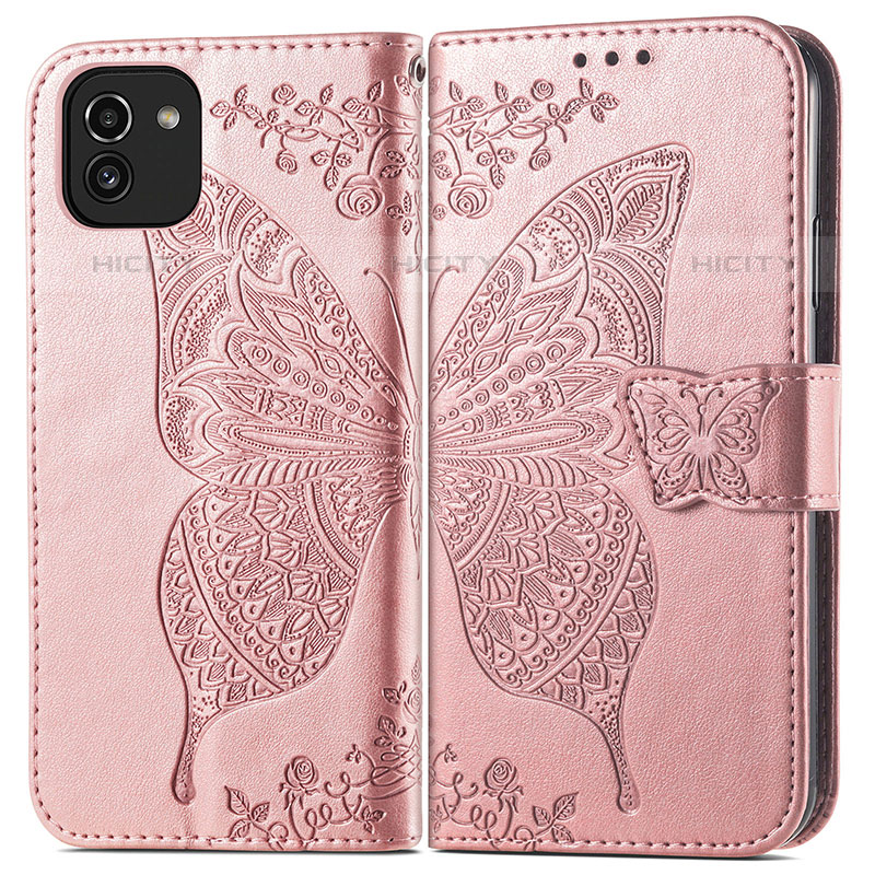 Custodia Portafoglio In Pelle Farfalla Cover con Supporto per Samsung Galaxy A03 Rosa