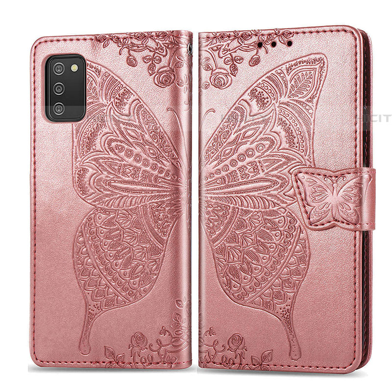 Custodia Portafoglio In Pelle Farfalla Cover con Supporto per Samsung Galaxy A03s Rosa