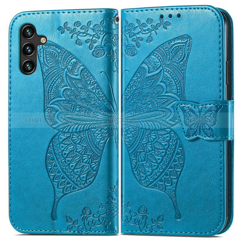 Custodia Portafoglio In Pelle Farfalla Cover con Supporto per Samsung Galaxy A04s Blu