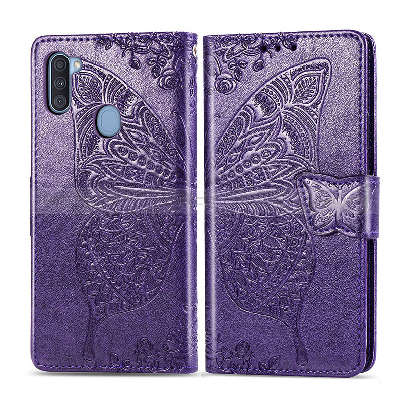 Custodia Portafoglio In Pelle Farfalla Cover con Supporto per Samsung Galaxy A11 Viola