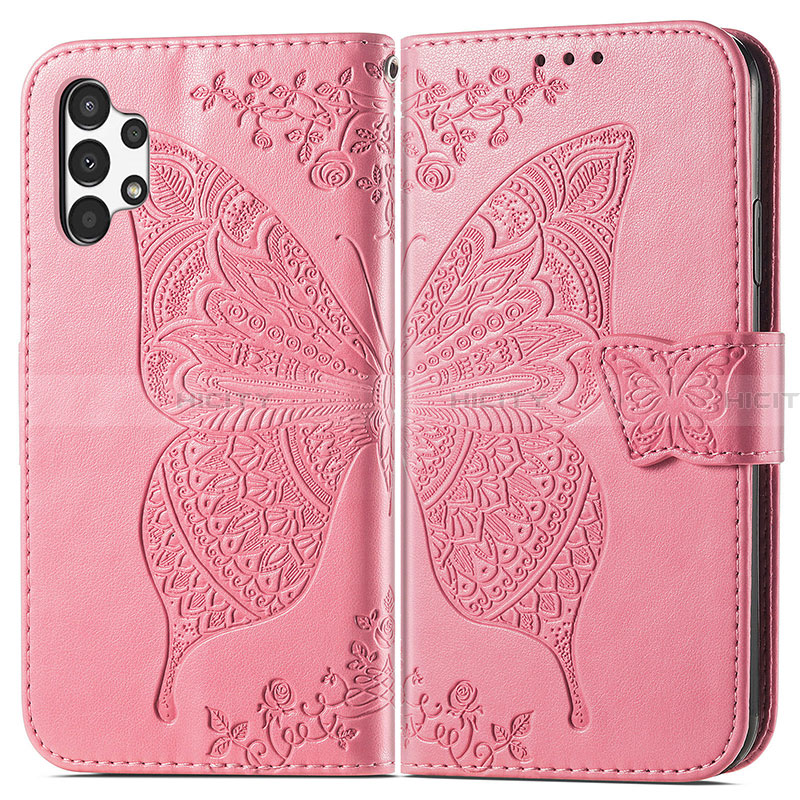 Custodia Portafoglio In Pelle Farfalla Cover con Supporto per Samsung Galaxy A13 4G Rosa Caldo