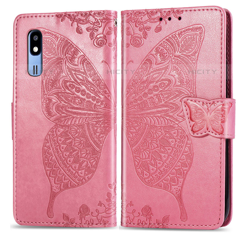 Custodia Portafoglio In Pelle Farfalla Cover con Supporto per Samsung Galaxy A2 Core A260F A260G Rosa Caldo