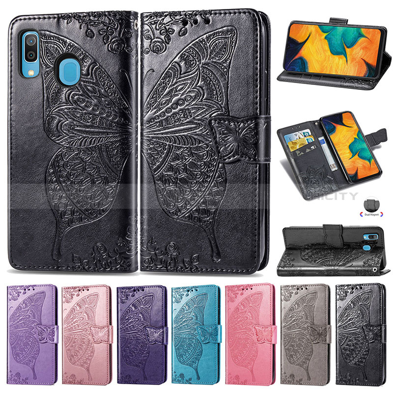 Custodia Portafoglio In Pelle Farfalla Cover con Supporto per Samsung Galaxy A20