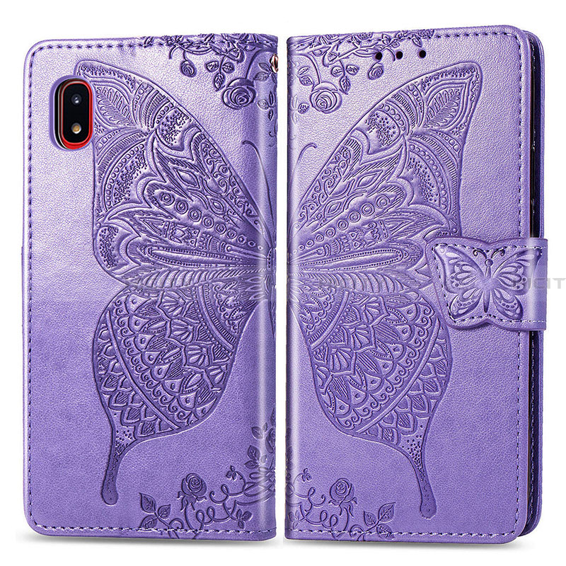 Custodia Portafoglio In Pelle Farfalla Cover con Supporto per Samsung Galaxy A20 SC-02M SCV46 Lavanda