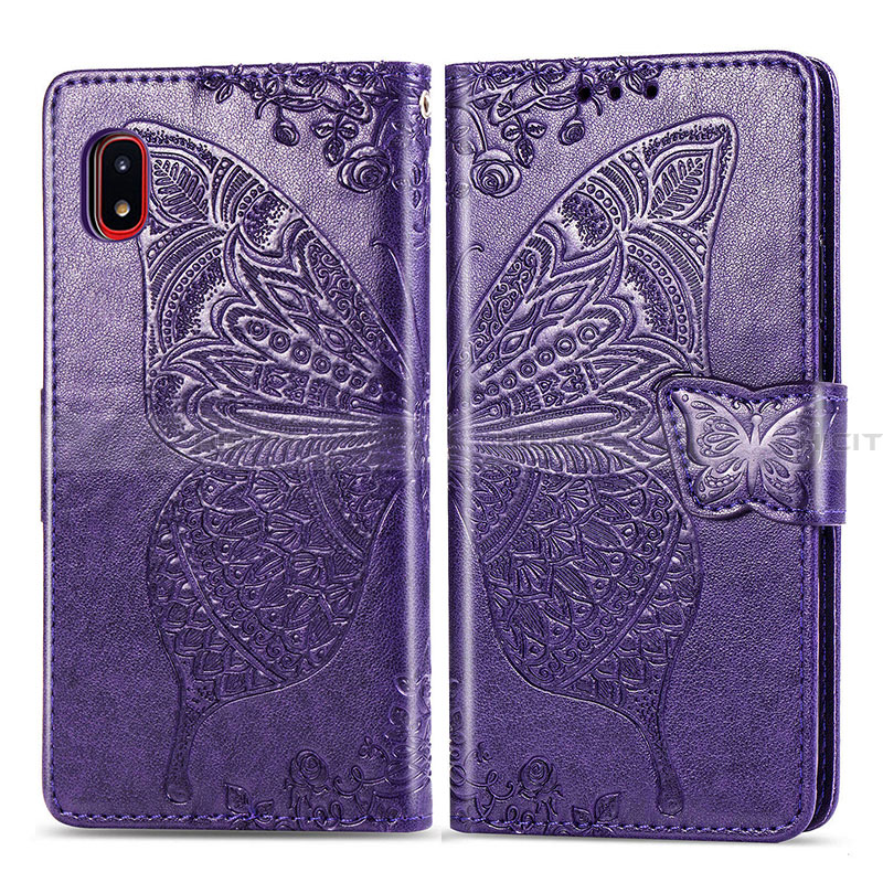 Custodia Portafoglio In Pelle Farfalla Cover con Supporto per Samsung Galaxy A20 SC-02M SCV46 Viola