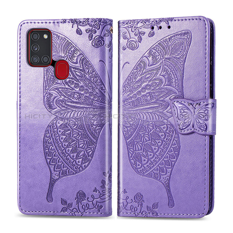 Custodia Portafoglio In Pelle Farfalla Cover con Supporto per Samsung Galaxy A21s Lavanda