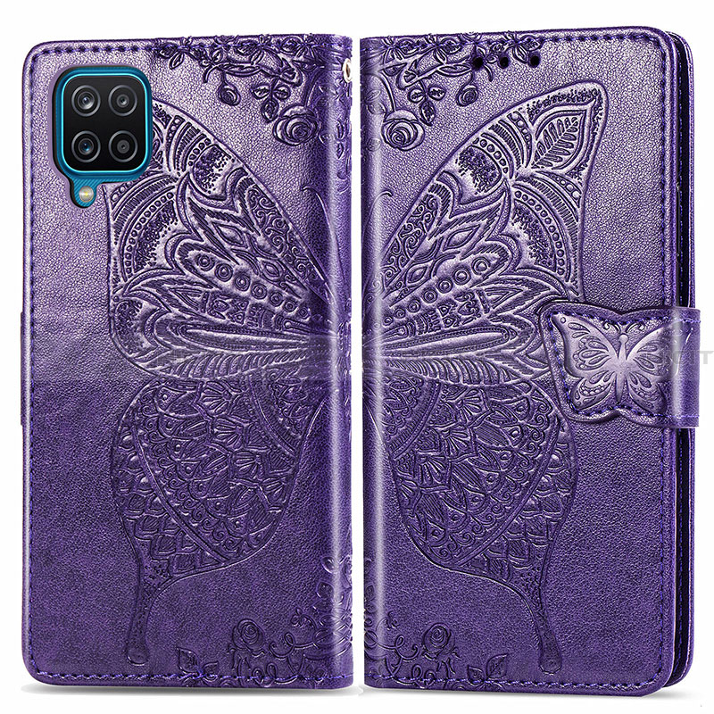 Custodia Portafoglio In Pelle Farfalla Cover con Supporto per Samsung Galaxy A22 4G Viola