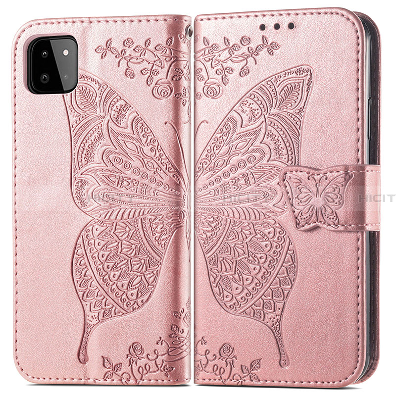 Custodia Portafoglio In Pelle Farfalla Cover con Supporto per Samsung Galaxy A22 5G Rosa