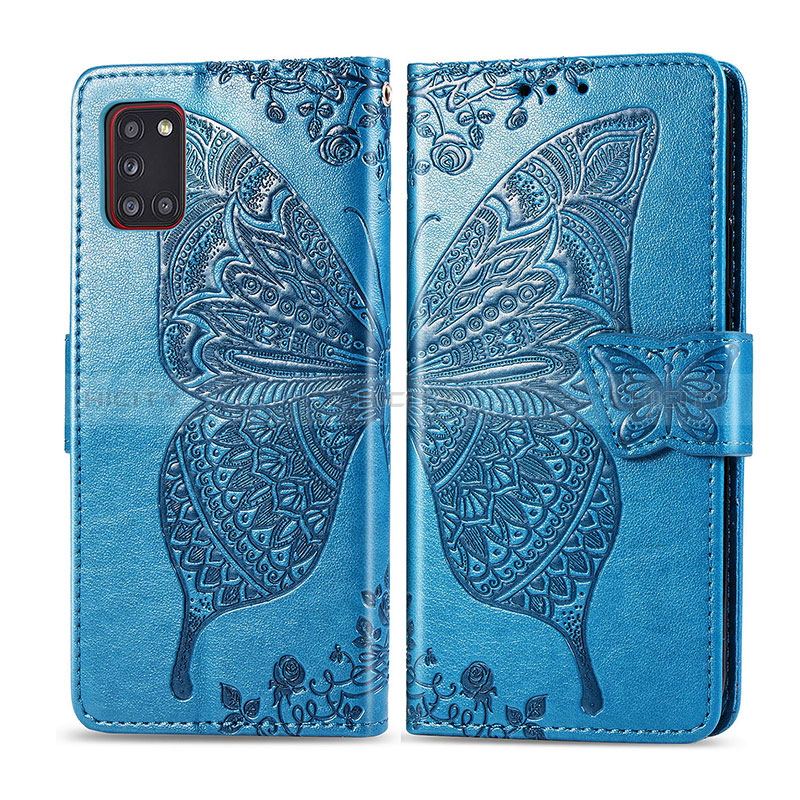 Custodia Portafoglio In Pelle Farfalla Cover con Supporto per Samsung Galaxy A31 Blu