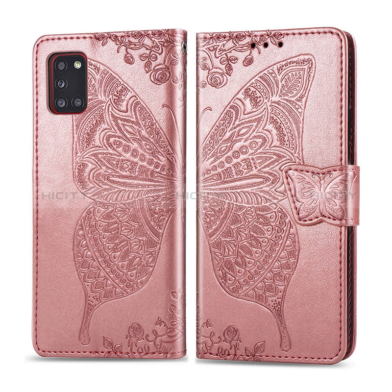 Custodia Portafoglio In Pelle Farfalla Cover con Supporto per Samsung Galaxy A31 Rosa