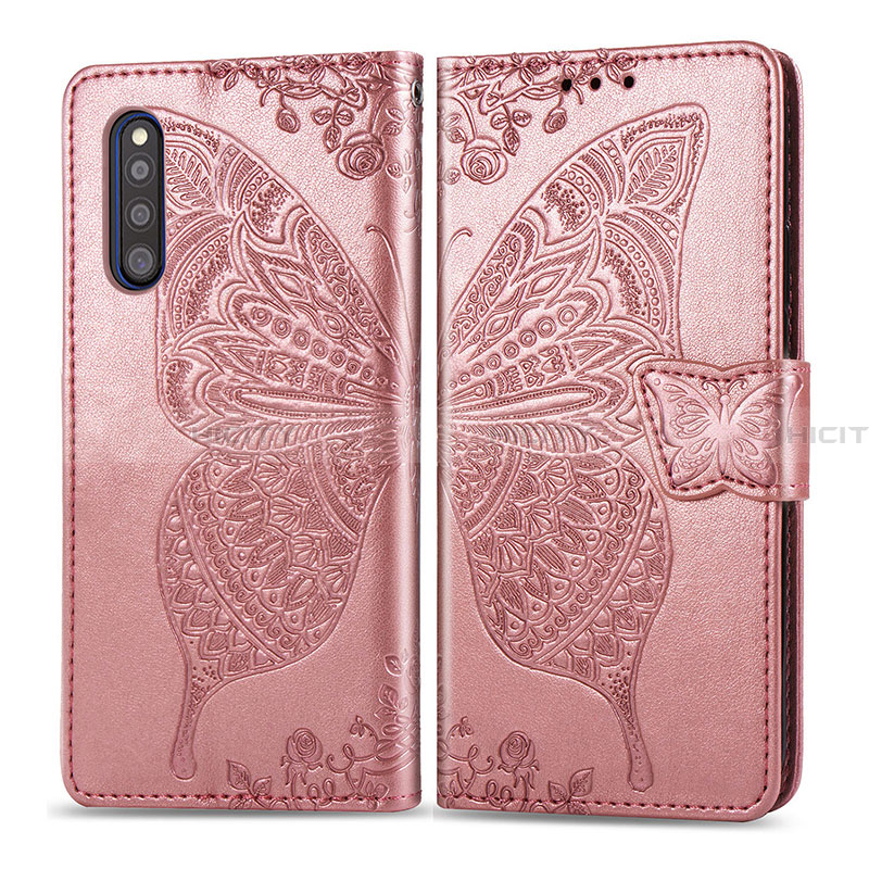 Custodia Portafoglio In Pelle Farfalla Cover con Supporto per Samsung Galaxy A41 SC-41A Rosa