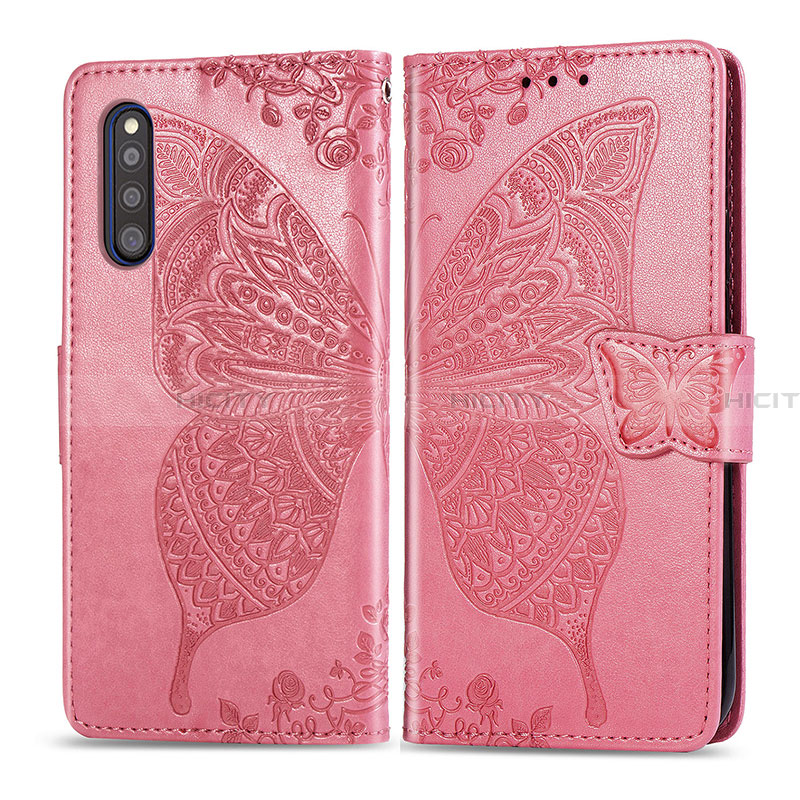 Custodia Portafoglio In Pelle Farfalla Cover con Supporto per Samsung Galaxy A41 SC-41A Rosa Caldo