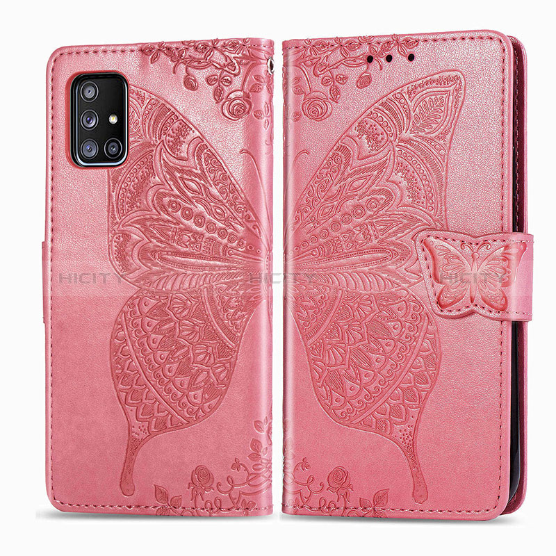 Custodia Portafoglio In Pelle Farfalla Cover con Supporto per Samsung Galaxy A51 5G Rosa Caldo