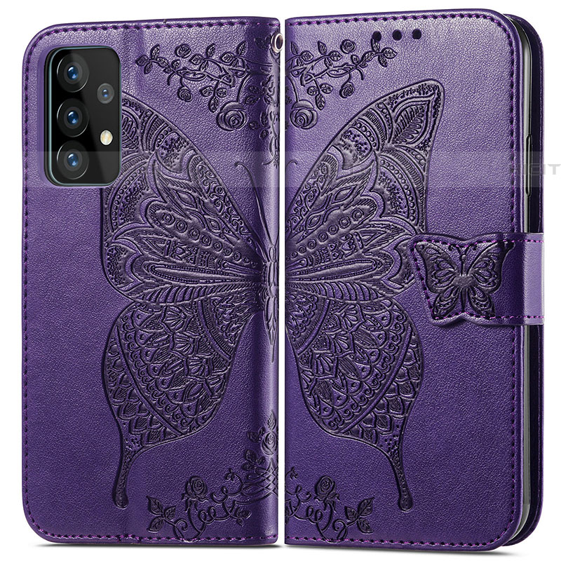 Custodia Portafoglio In Pelle Farfalla Cover con Supporto per Samsung Galaxy A52 4G Viola