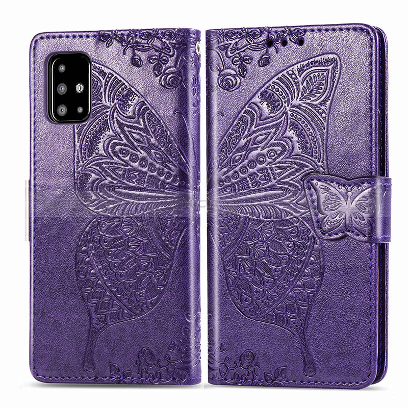 Custodia Portafoglio In Pelle Farfalla Cover con Supporto per Samsung Galaxy A71 4G A715 Viola