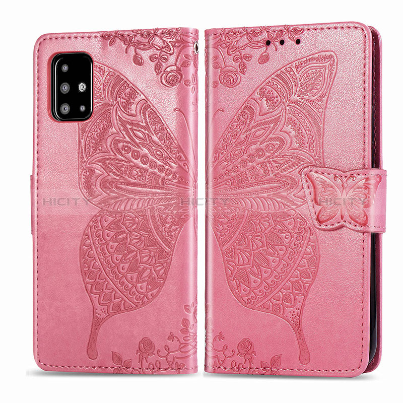 Custodia Portafoglio In Pelle Farfalla Cover con Supporto per Samsung Galaxy A71 5G Rosa Caldo