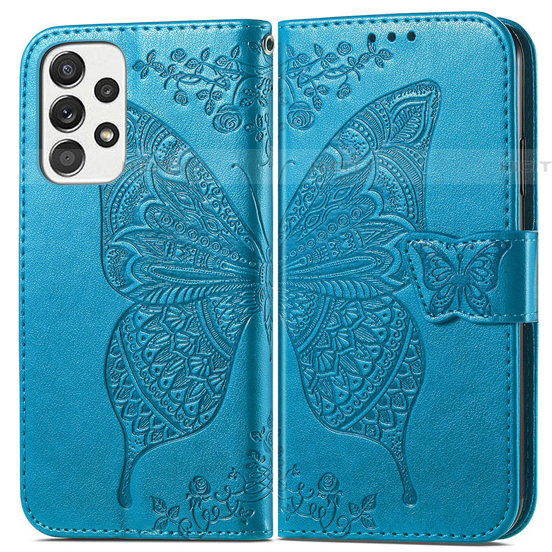 Custodia Portafoglio In Pelle Farfalla Cover con Supporto per Samsung Galaxy A73 5G Blu