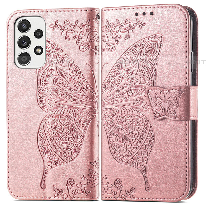 Custodia Portafoglio In Pelle Farfalla Cover con Supporto per Samsung Galaxy A73 5G Rosa