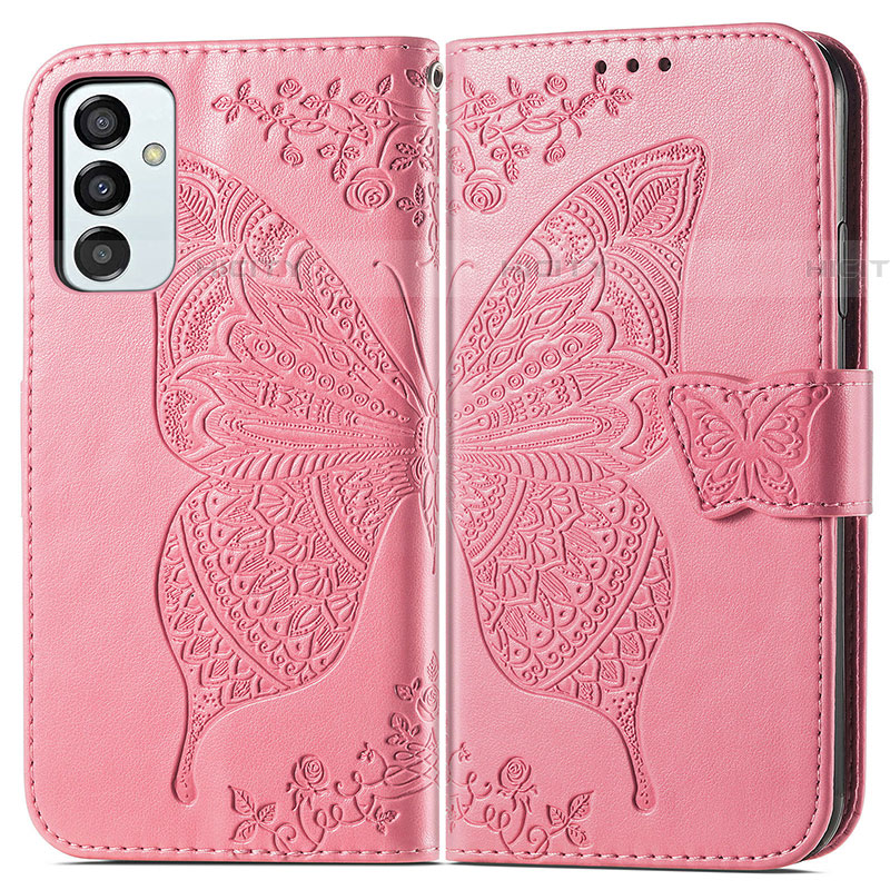 Custodia Portafoglio In Pelle Farfalla Cover con Supporto per Samsung Galaxy F23 5G Rosa Caldo