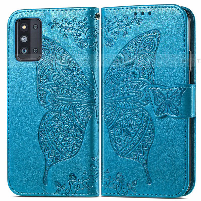 Custodia Portafoglio In Pelle Farfalla Cover con Supporto per Samsung Galaxy F52 5G Blu
