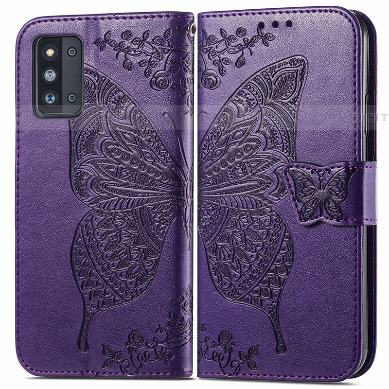 Custodia Portafoglio In Pelle Farfalla Cover con Supporto per Samsung Galaxy F52 5G Viola