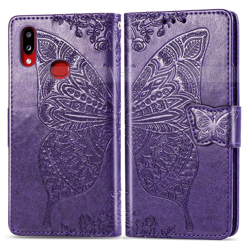 Custodia Portafoglio In Pelle Farfalla Cover con Supporto per Samsung Galaxy M01s Viola