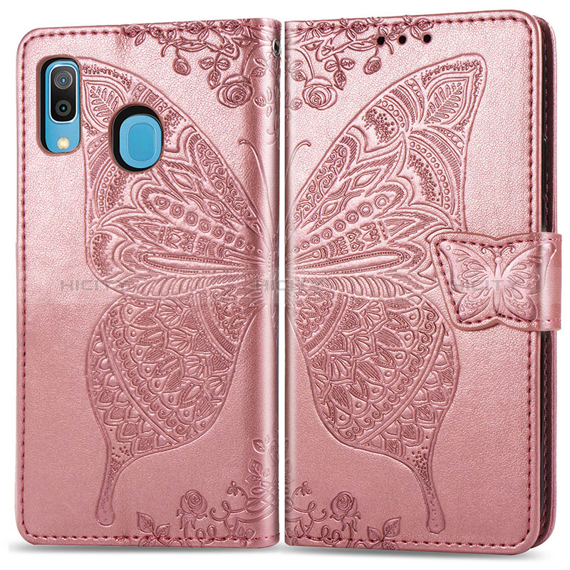 Custodia Portafoglio In Pelle Farfalla Cover con Supporto per Samsung Galaxy M10S Rosa