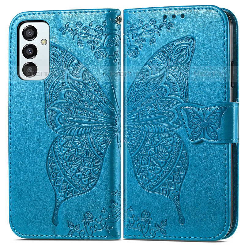 Custodia Portafoglio In Pelle Farfalla Cover con Supporto per Samsung Galaxy M23 5G Blu