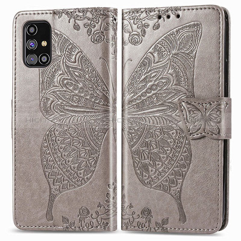 Custodia Portafoglio In Pelle Farfalla Cover con Supporto per Samsung Galaxy M31s Grigio