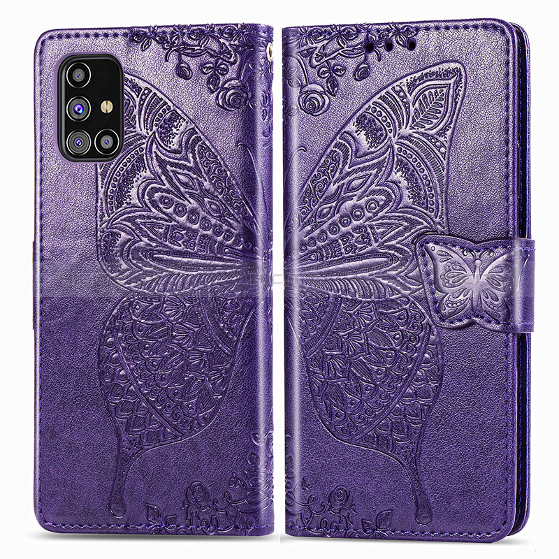 Custodia Portafoglio In Pelle Farfalla Cover con Supporto per Samsung Galaxy M31s Viola