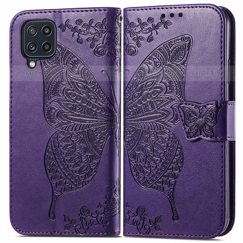 Custodia Portafoglio In Pelle Farfalla Cover con Supporto per Samsung Galaxy M32 4G Viola