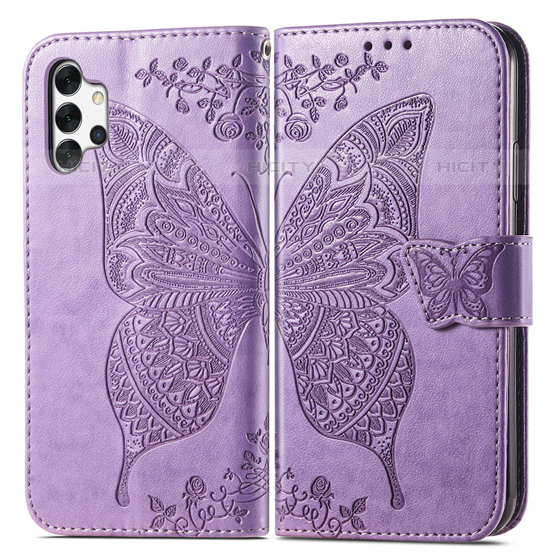 Custodia Portafoglio In Pelle Farfalla Cover con Supporto per Samsung Galaxy M32 5G Lavanda