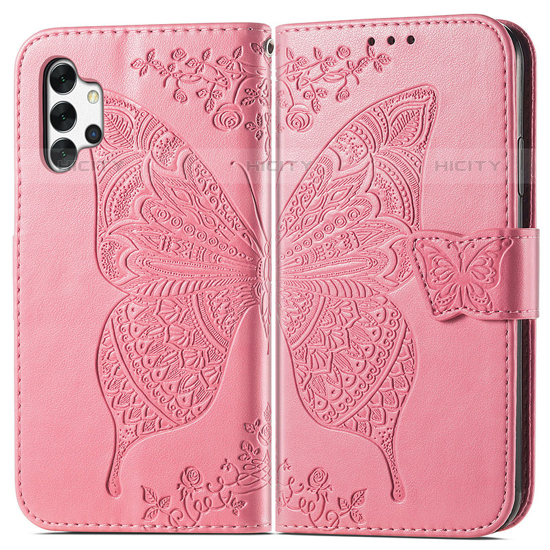 Custodia Portafoglio In Pelle Farfalla Cover con Supporto per Samsung Galaxy M32 5G Rosa Caldo