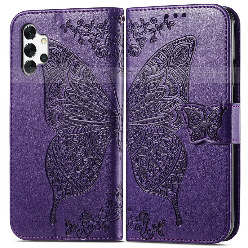 Custodia Portafoglio In Pelle Farfalla Cover con Supporto per Samsung Galaxy M32 5G Viola