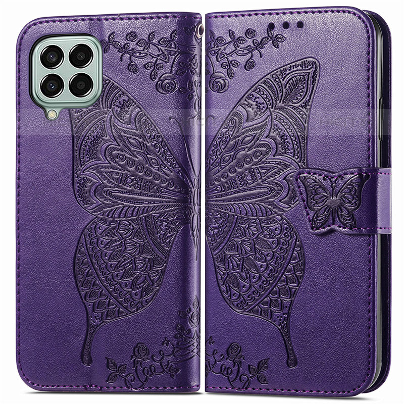 Custodia Portafoglio In Pelle Farfalla Cover con Supporto per Samsung Galaxy M33 5G Viola