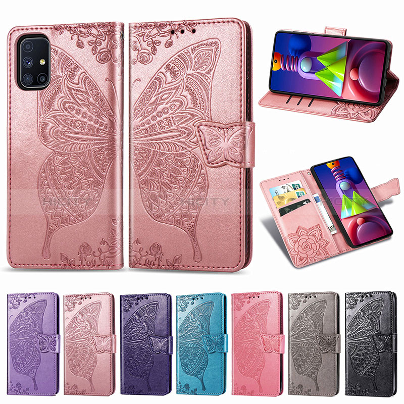 Custodia Portafoglio In Pelle Farfalla Cover con Supporto per Samsung Galaxy M51