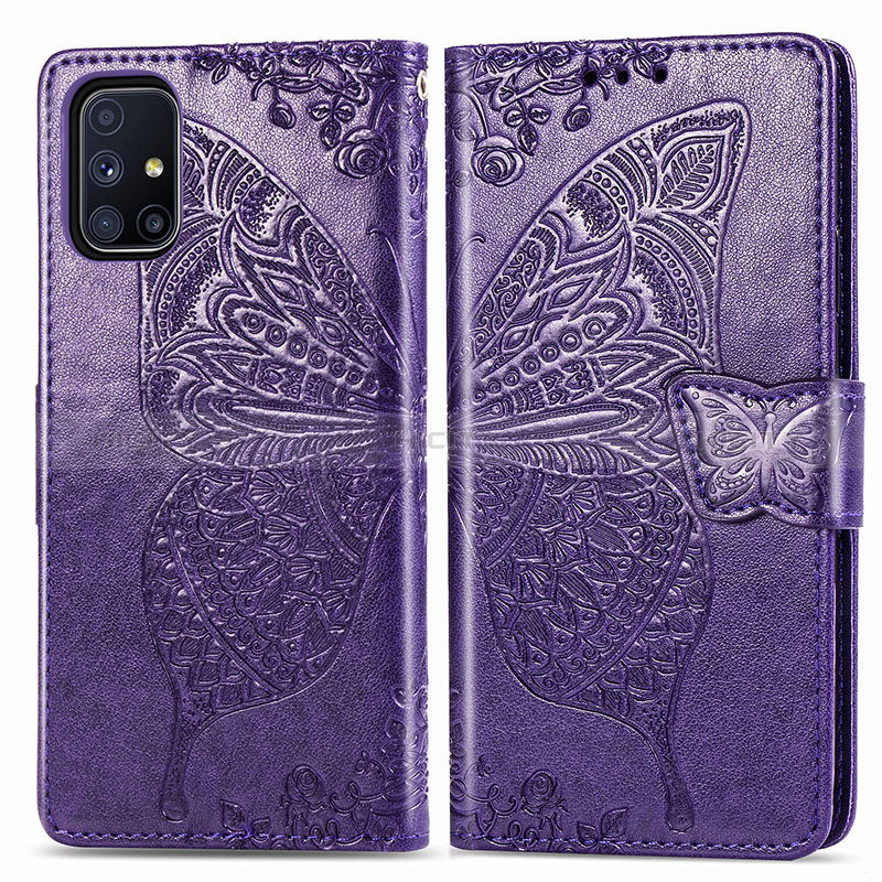 Custodia Portafoglio In Pelle Farfalla Cover con Supporto per Samsung Galaxy M51 Viola