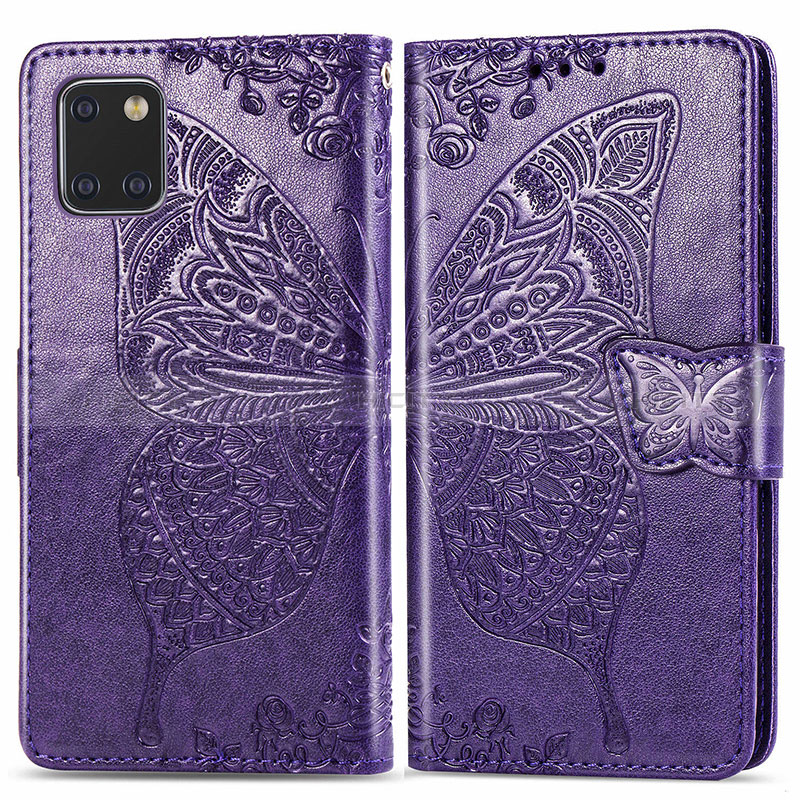 Custodia Portafoglio In Pelle Farfalla Cover con Supporto per Samsung Galaxy M60s Viola