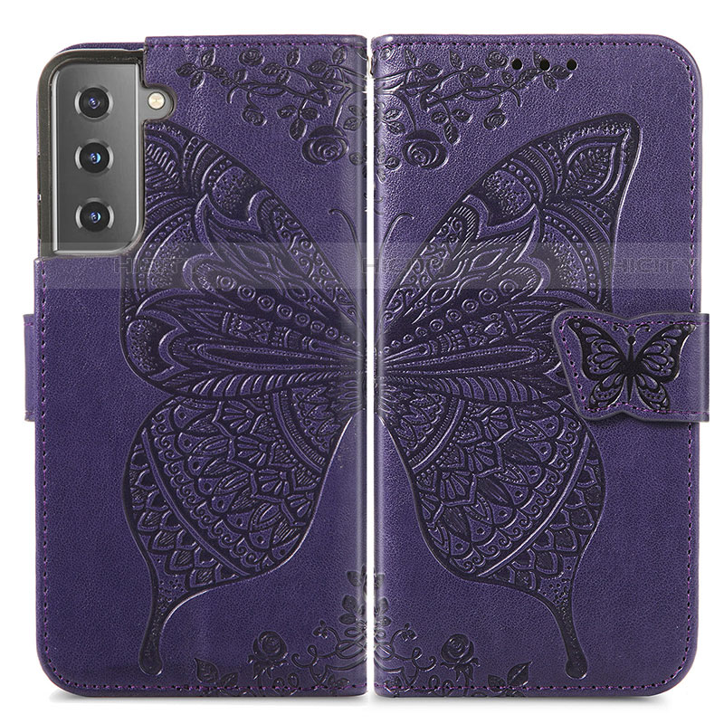 Custodia Portafoglio In Pelle Farfalla Cover con Supporto per Samsung Galaxy S21 FE 5G Viola