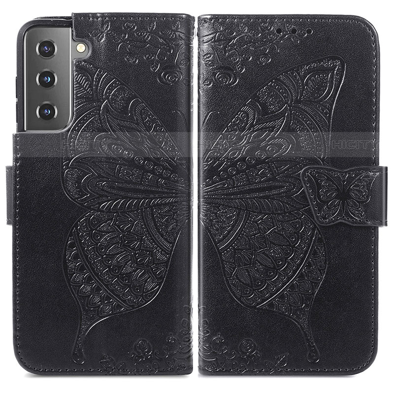 Custodia Portafoglio In Pelle Farfalla Cover con Supporto per Samsung Galaxy S22 5G Nero